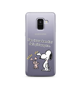 Snoopy Tasarımlı Süper Şeffaf Silikon Telefon Kılıfı Samsung A8 (2018)  