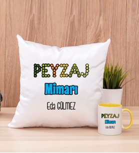 Peyzaj Mimarı Kare Yastık ve Sarı Kupa Bardak