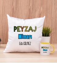 Peyzaj Mimarı Kare Yastık ve Sarı Kupa Bardak
