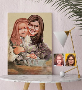 BK Gift Kişiye Özel Kız Kardeşler Karikatürlü Kanvas Tablo 30x50cm-4