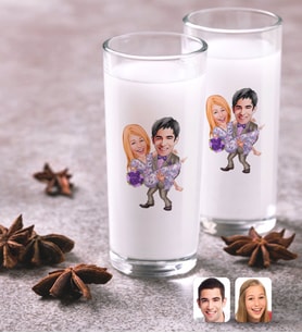 BK Gift Kişiye Özel Renkli Baskılı Sevgililer Karikatürlü İkili Rakı Bardağı Seti-56 (Beyaz)