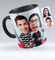 BK Gift Kişiye Özel Sevgililer Karikatürlü Siyah Kupa Bardak  7
