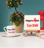 Fizyoterapist Türk Kahvesi Fincanı ve Dekoratif Taş Baskı Seti