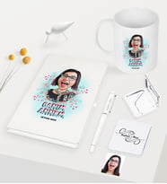 BK Gift Kişiye Özel Canım Annem Karikatürlü Beyaz Defter Kalem Kupa Ayna Seti (Model 1)