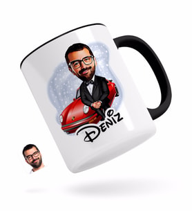 BK Gift Kişiye Özel Erkek Patron Karikatürlü Siyah Kupa Bardak-1