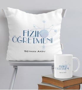 BK Gift Kişiye Özel Fizik Öğretmeni Temalı Yastık Kupa Seti - 2