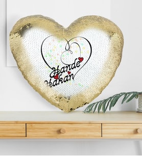 BK Gift Kişiye Özel Sevgililer Günü Altın Yaldız Sihirli Kalp Yastık  11
