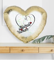 BK Gift Kişiye Özel Sevgililer Günü Altın Yaldız Sihirli Kalp Yastık  11