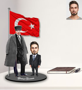 Kişiye Özel Atatürk Tasarımlı Karikatür Ahşap Biblo Bay-1