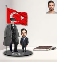 Kişiye Özel Atatürk Tasarımlı Karikatür Ahşap Biblo Bay-1