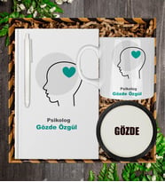Kişiye Özel Psikolog Tasarım Defter Kalem Kupa Ve Bardak Altlığı Hediye Seti 81430