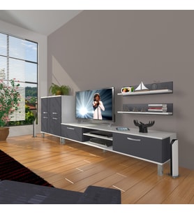 Decoraktiv Eko On Mdf Dvd Krom Ayaklı Tv Ünitesi Tv Sehpası (Beyaz - Antrasit)