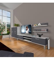 Decoraktiv Eko On Mdf Dvd Krom Ayaklı Tv Ünitesi Tv Sehpası (Beyaz - Antrasit)