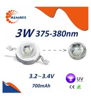 3W UV Boncuk Power Led 375-380nm 700 mAh Ø 8mm 3.2-3.4V 