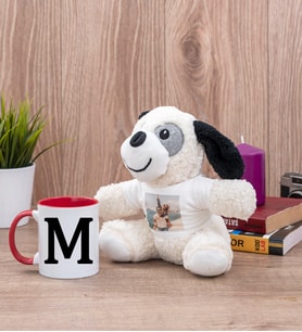Baş Harfli Kırmızı Kupa Bardak ve Peluş Köpek