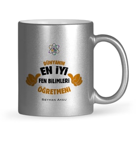 BK Gift Kişiye Özel Fen Bilimleri Öğretmeni Gümüş Yaldızlı Kupa Bardak  1