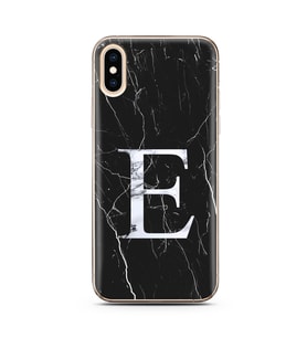 Iphone Xs Max Siyah Mermer Harf Tasarımlı Telefon Kılıfı E-Harfi 