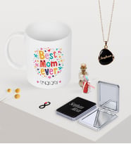 BK Gift Kişiye Özel En İyi Anne Kupa Ayna ve Siyah Mineli Kolye Seti-5 (Model 1)