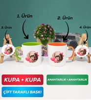 İkili Yeşil Turuncu Sevgiliye Sevgililer Günü Hediyesi 8 Kupa Bardak Anahtarlık