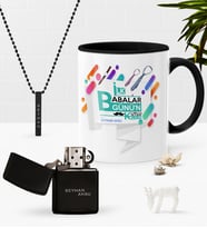BK Gift Kişiye Özel İlk Babalar Günün Kutlu Olsun Siyah Kupa Çakmak Kolye Seti-6 (Model 1)
