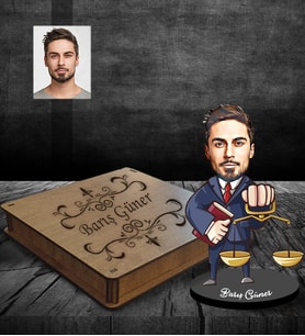Kişiye Özel Avukat Karikatürlü Ahşap Biblo Kutulu Bay-3