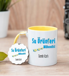 Su Ürünleri Mühendisi Sarı Kupa Bardak Ve Anahtarlık Set