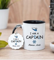 Kaptan Siyah Kupa Bardak Ve Anahtarlık Set