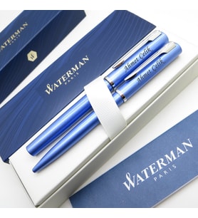 Waterman Allure Mavi Dolma Kalem + Tükenmez Kalem Set  İsme Özel Kalem  Hediye Kalem