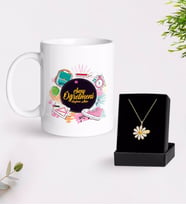 BK Gift Kişiye Özel Sınıf Öğretmeni Beyaz Kupa ve Papatya Kolye Hediye Seti-14 (Model 1)