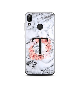 Mermer Çiçekli Harf Tasarım Süper Şeffaf Silikon Telefon Kılıfı Huawei Y7 2019 T