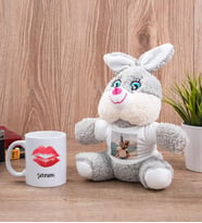 Dudak Tasarım Beyaz Kupa Bardak ve Peluş Tavşan