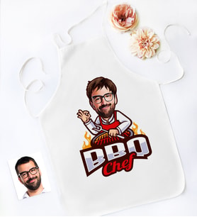 BK Gift Kişiye Özel Bay Barbekü Chef Karikatürlü Mutfak Önlüğü-1 (Beyaz)