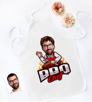 BK Gift Kişiye Özel Bay Barbekü Chef Karikatürlü Mutfak Önlüğü-1 (Beyaz)