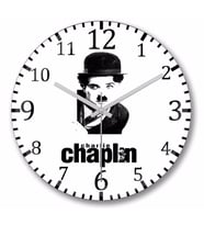 Charlie Chaplin  Duvar Saati Bombeli Gercek Cam