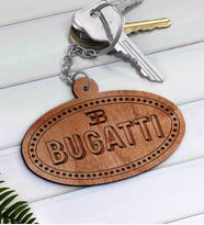 Bugatti Logolu Ahşap Anahtarlık-1 (Beyaz)