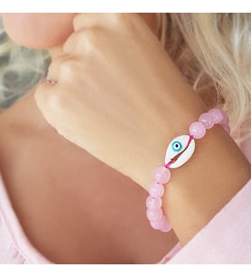 Vaoov Pembe Kuvars Taşlı Gümüş Nazarlı Bileklik