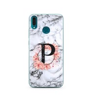 Mermer Çiçekli Harf Tasarım Süper Şeffaf Silikon Telefon Kılıfı Huawei Y9 2019 P