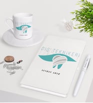 BK Gift Kişiye Özel Diş Teknikeri Beyaz Defter Kalem Türk Kahvesi Fincanı Seti-1 (Model 1)