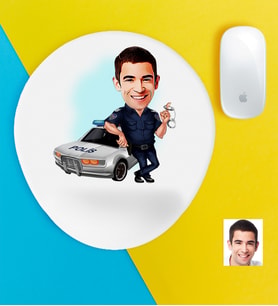 BK Gift Kişiye Özel Bay Trafik Polisi Karikatürlü Bilek Destekli Mouse Pad-1 (Beyaz)