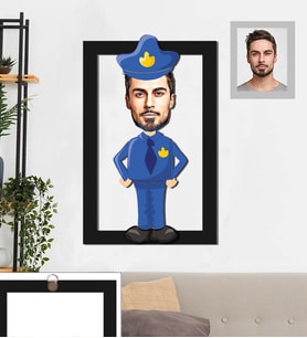 Kişiye Özel Polis Karikatürlü 3D Ahşap Tablo 30x47 Bay-1