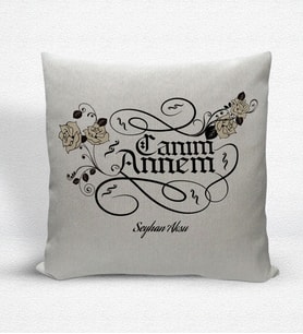 BK Gift Kişiye Özel Kaligrafi Canım Annem Dekoratif Keten Yastık (Bej)