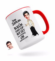 BK Gift Kişiye Özel Erkek Her Şey Yolundaymış Gibi Karikatürlü Kırmızı Kupa Bardak-3