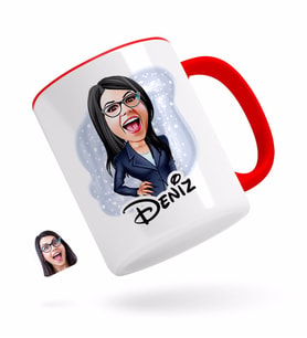 BK Gift Kişiye Özel Kadın Patron Karikatürlü Kırmızı Kupa Bardak-4
