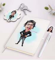 BK Gift Kişiye Özel Kadın Pilot Karikatürlü Beyaz Defter Kalem ve Anahtarlık Hediye Seti (Model 1)