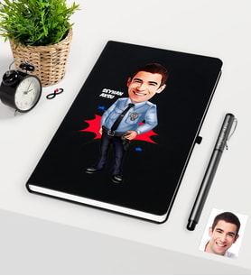 BK Gift Kişiye Özel Bay Polis Karikatürlü Siyah Defter Kalem Seti - 1
