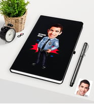 BK Gift Kişiye Özel Bay Polis Karikatürlü Siyah Defter Kalem Seti - 1