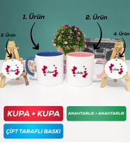 İkili Lacivert Pembe İsme Özel Sevgililer Günü Hediyesi Kupa Bardak Anahtarlık