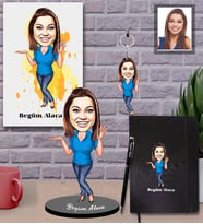 Kişiye Özel İş Kadını Karikatürlü 5 li Hediye Seti Bayan-11