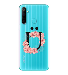 Pembe Çiçekli Harf Tasarım Süper Şeffaf Silikon Telefon Kılıfı Oppo Realmi 6i Ü-
