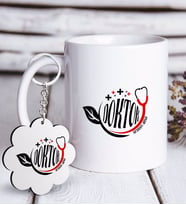 BK Gift Kişiye Özel Mesleki Doktor Beyaz Kupa ve Anahtarlık Hediye Seti-10 (Model 1)